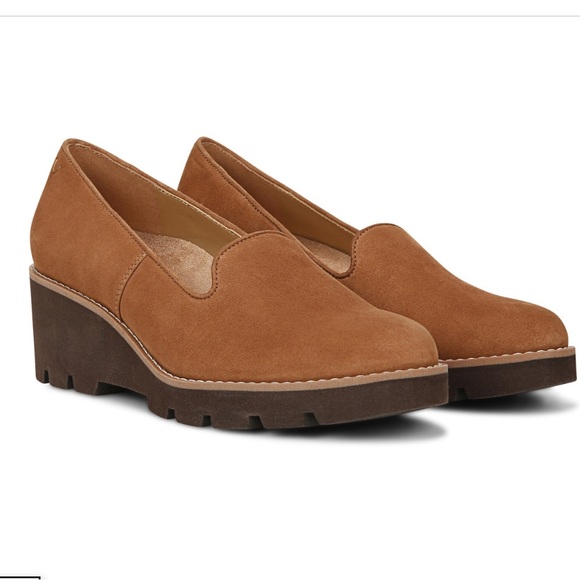 Vionic Willa Wedge Slip-On Loafers Toffee Suede - Picture 1 of 10